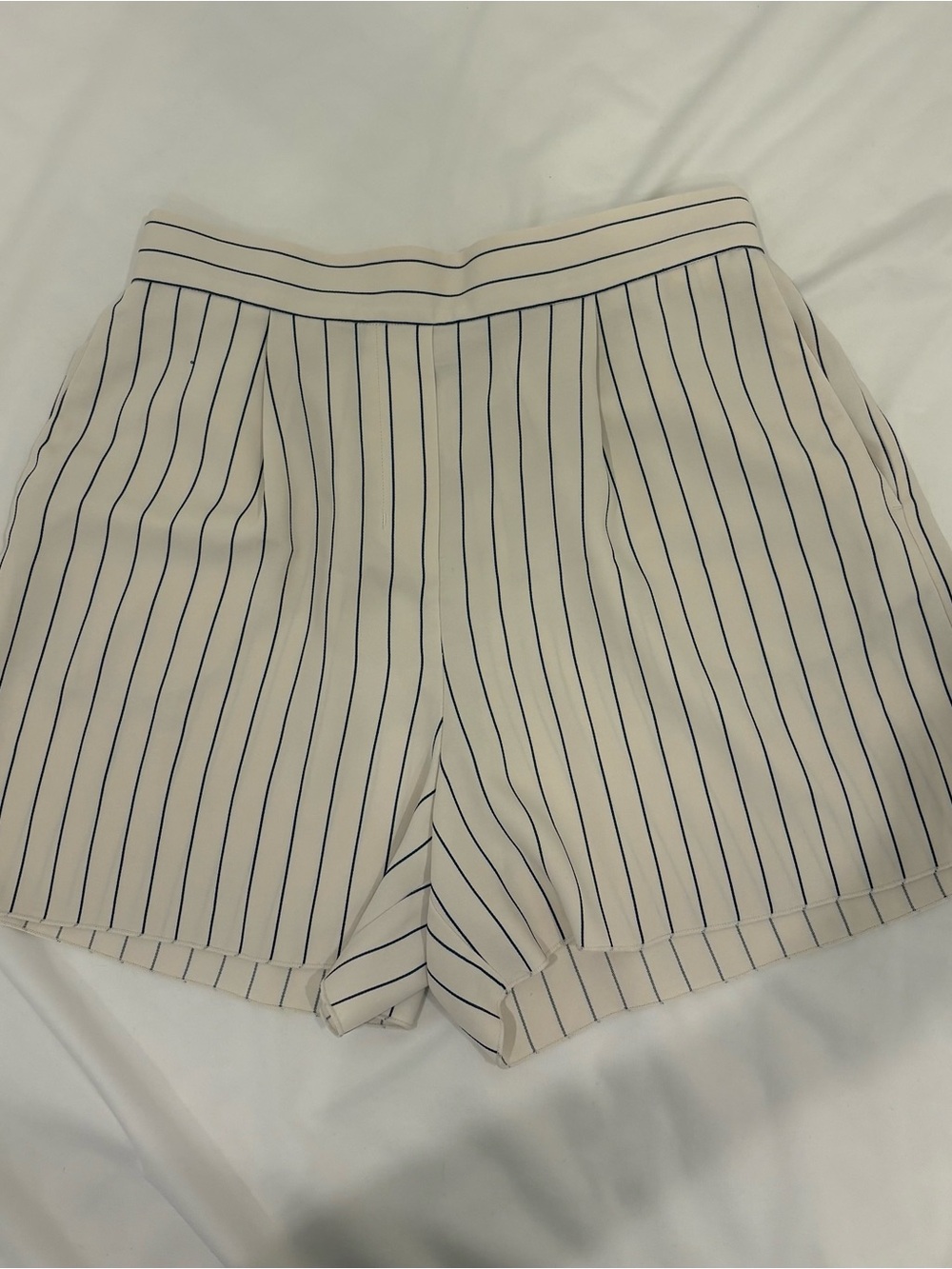 Babaton Cream Shorts with Navy Pinstripes